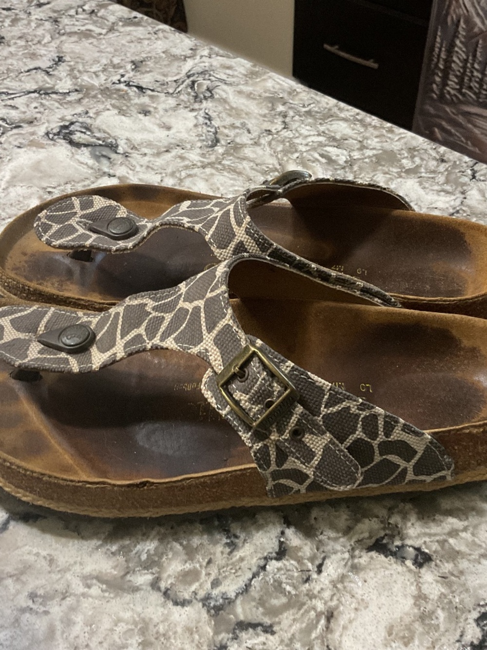 Papillio Birkenstock Brown Giraffe-Print Thong Sandals